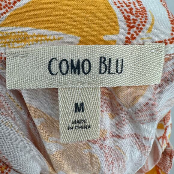 Como Blu Floral Dress WMNS Medium Orange White Sleeveless Button Up Midi Rayon - Picture 5 of 7